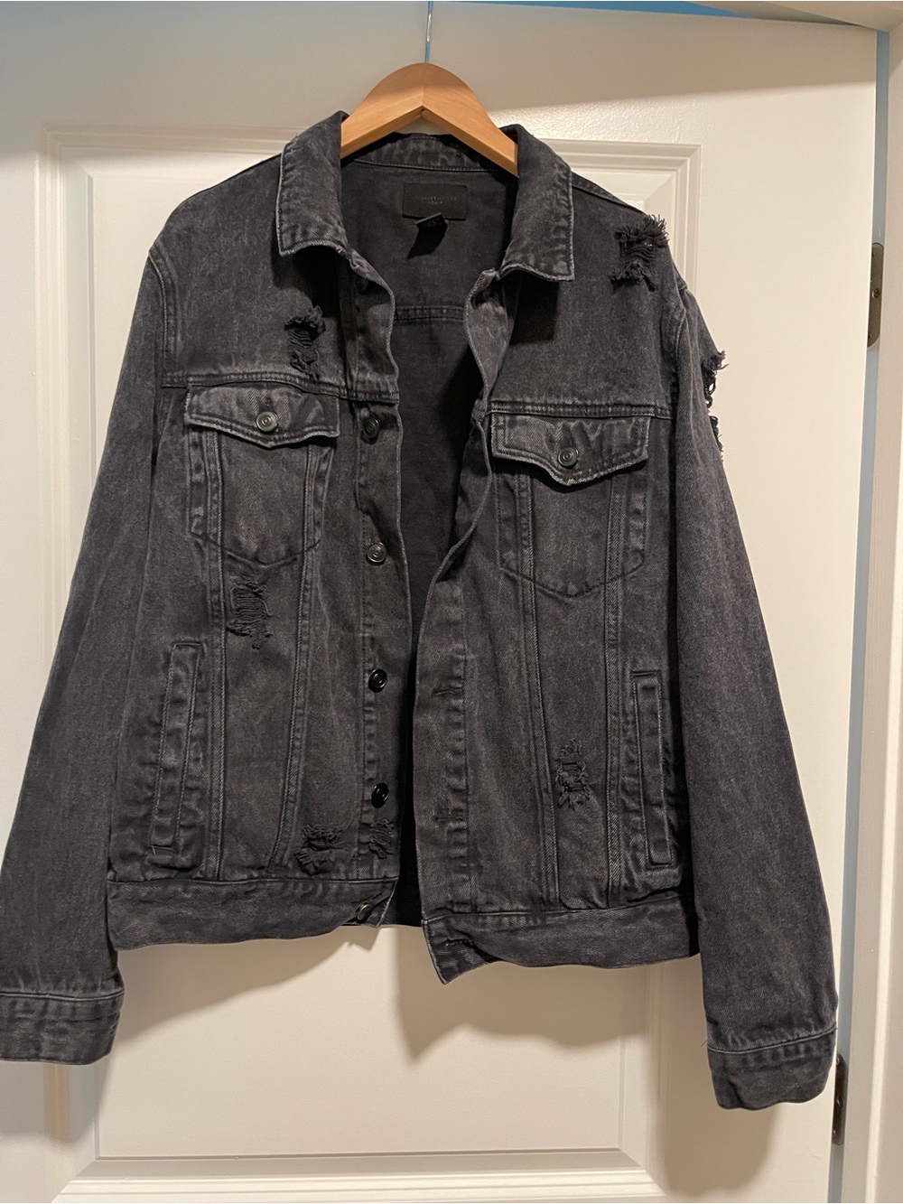 Women's Distressed Black Denim Jean Jacket